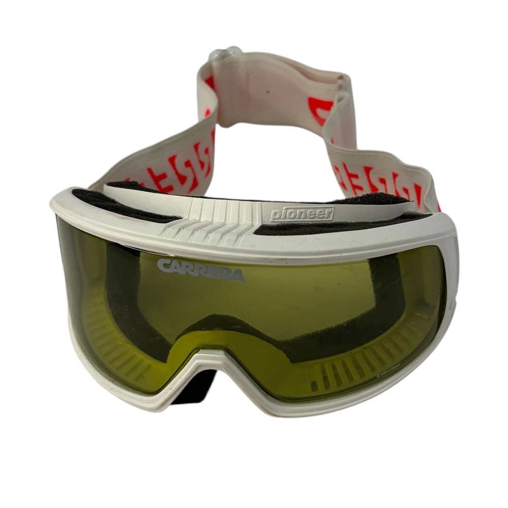 Vintage Carrera Pioneer Everclear Ski Goggles White Yellow Lens Italy Retro
